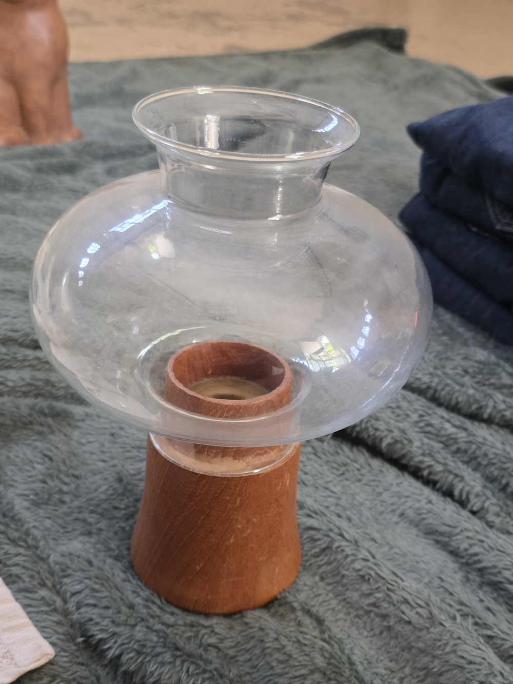 Clear Glass and Wood Candle Holder - Home Accents